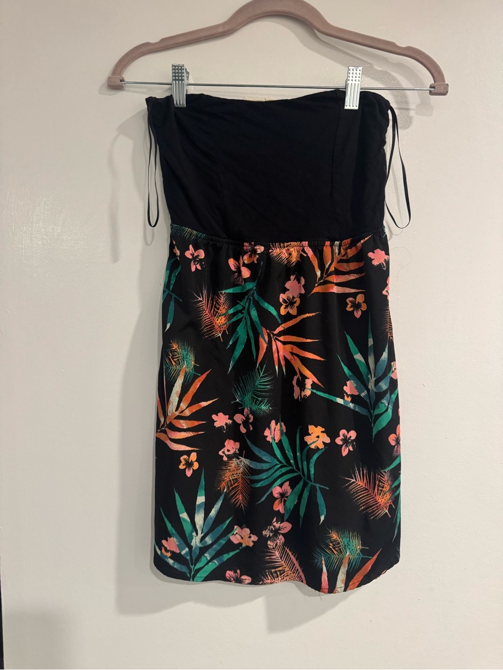 Roxy Black Strapless Tropical Floral Print Dress Women’s XS Y2K Beach
